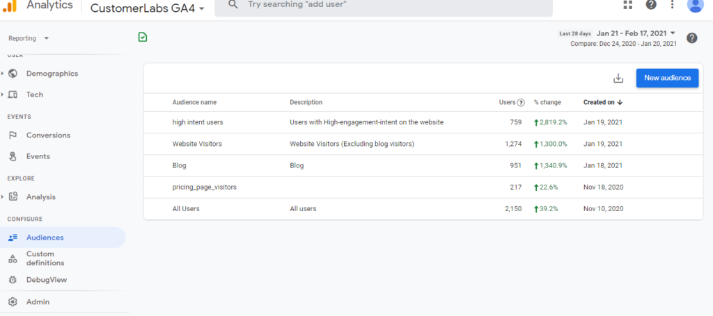 CustomerLabs Google Analytics audience