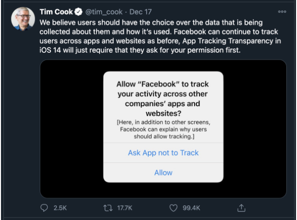 Apple has stated that with their App Tracking Transparency policy (ATT)