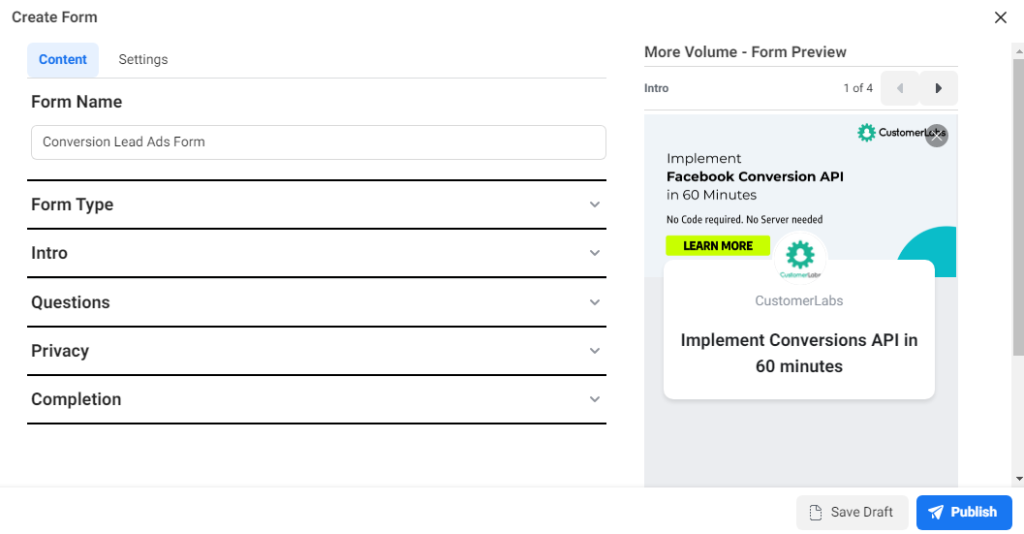 Facebook - create form